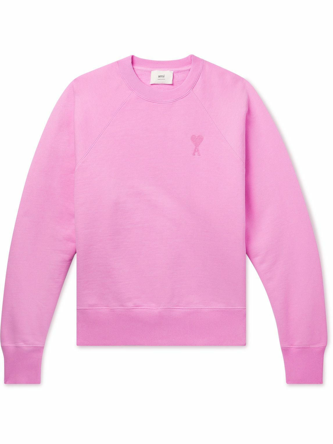 Photo: AMI PARIS - Logo-Embroidered Cotton-Jersey Sweatshirt - Pink