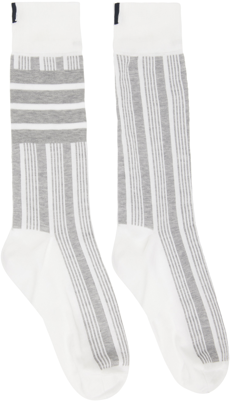 Thom Browne White & Grey 4Bar Stipe Socks Thom Browne