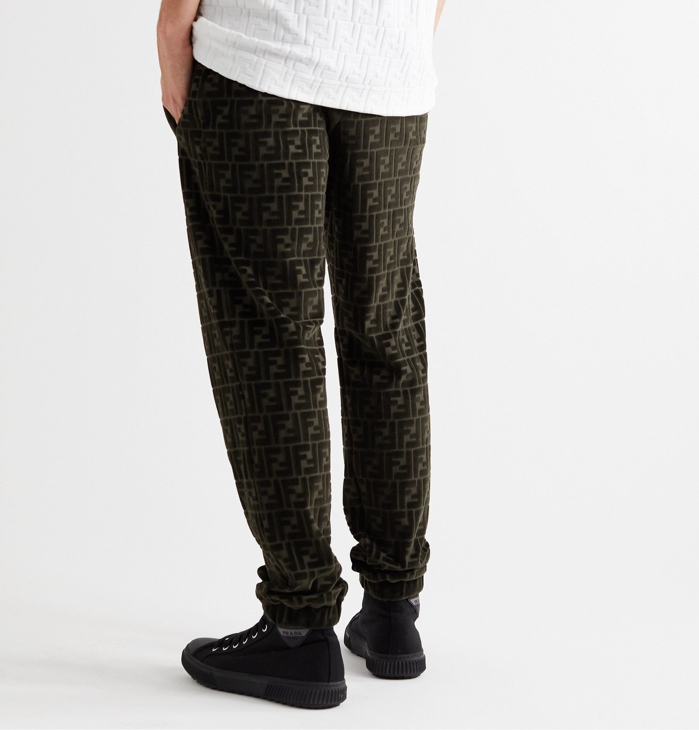 Fendi - Tapered Logo-Jacquard Cotton-Blend Velour Sweatpants 