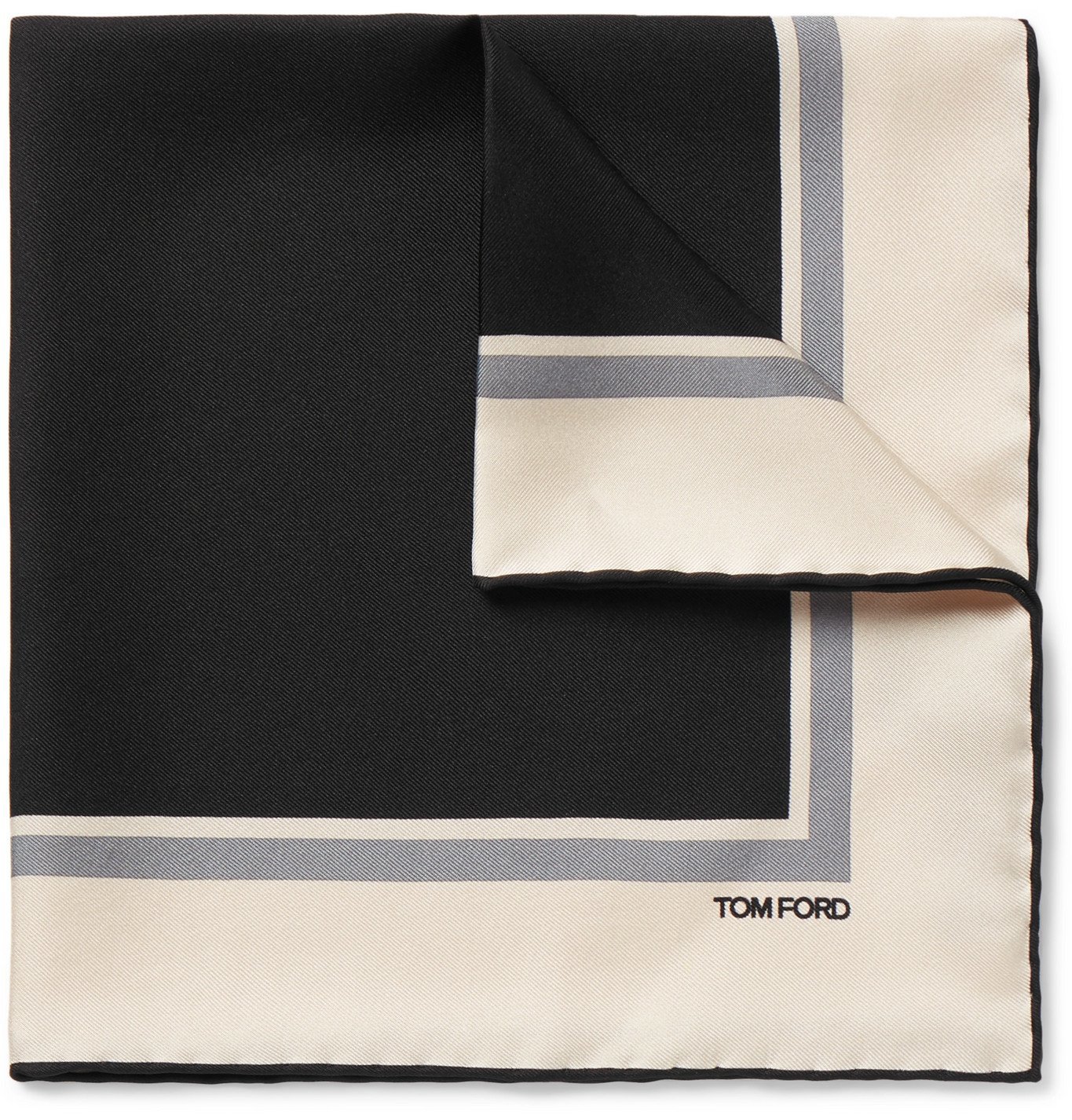 TOM FORD - Contrast-Tipped Silk-Twill Pocket Square - Black TOM FORD