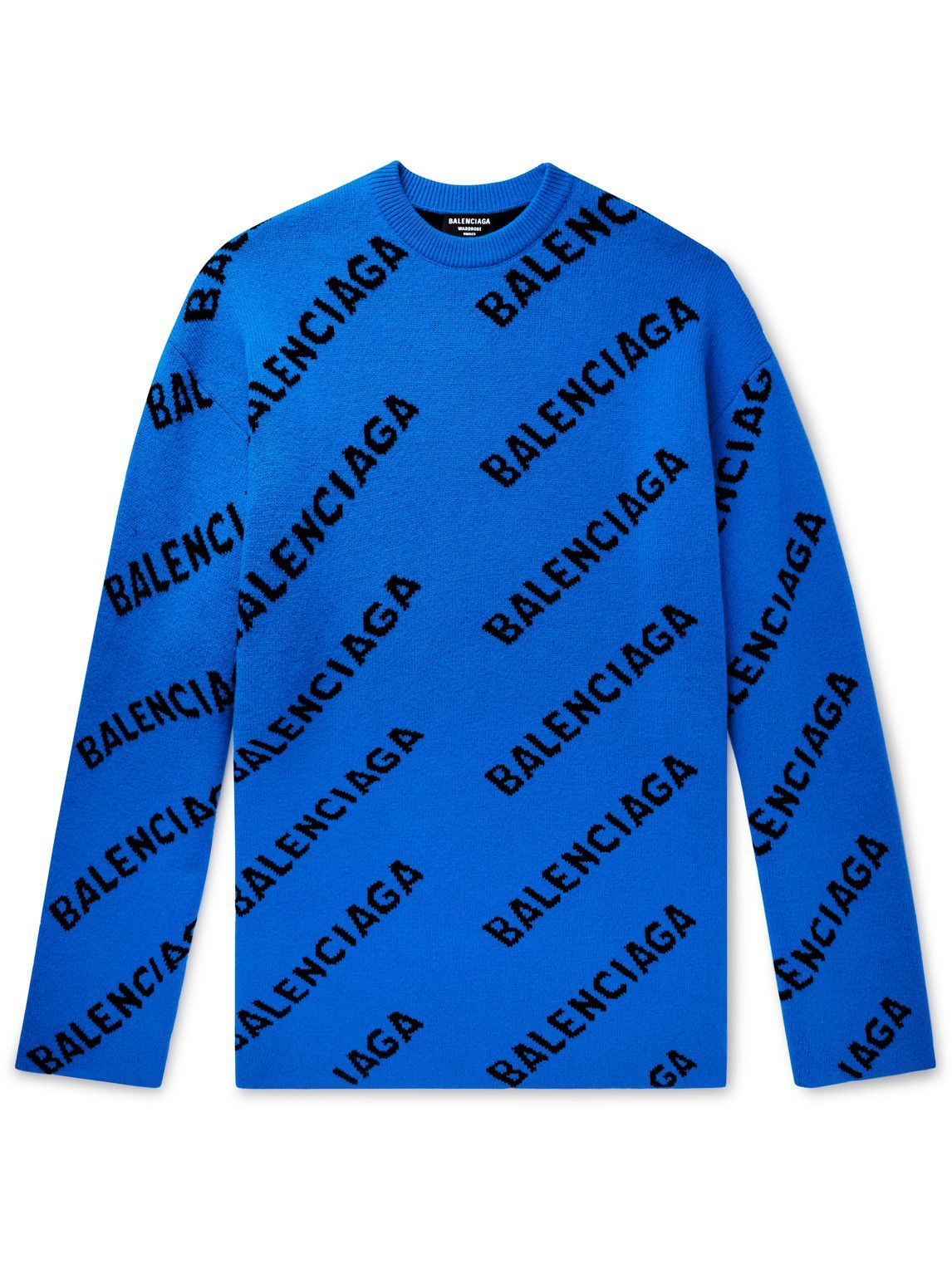 Balenciaga - Oversized Logo-Jacquard Wool-Blend Sweater - Blue Balenciaga