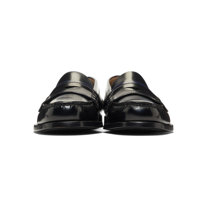 Prada Black and Blue Leather Logo Loafers Prada