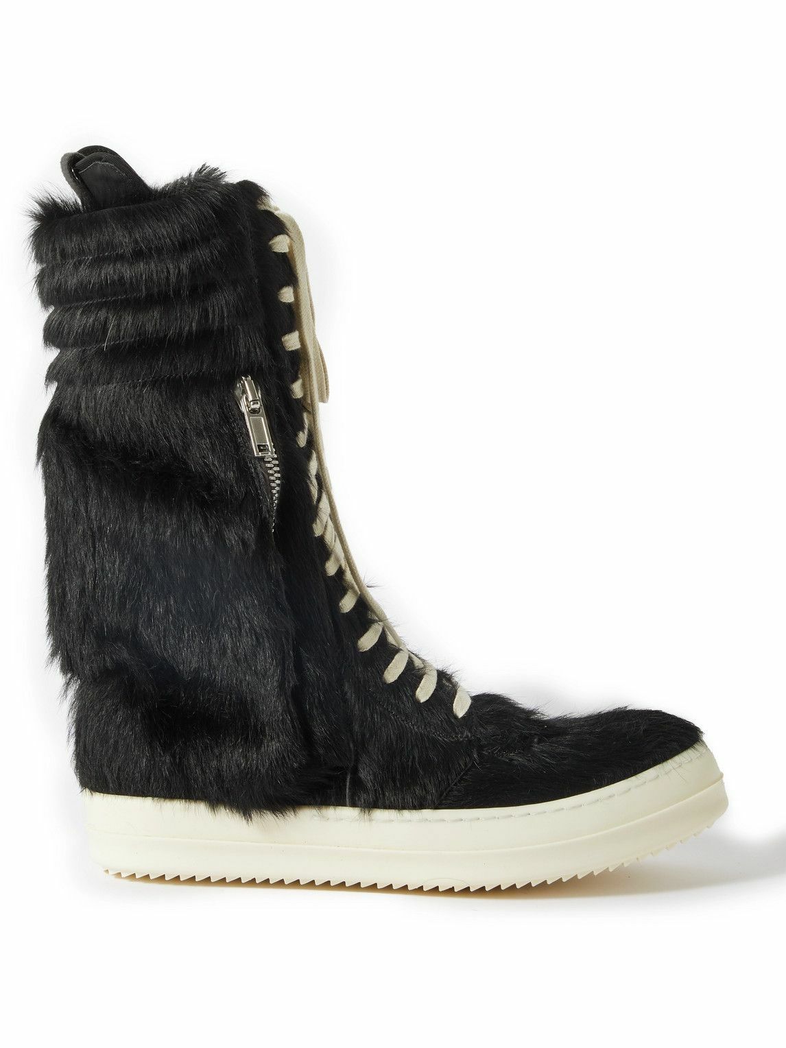 Rick Owens - Cargo Basket Faux Fur and Leather High-Top Sneakers - Black