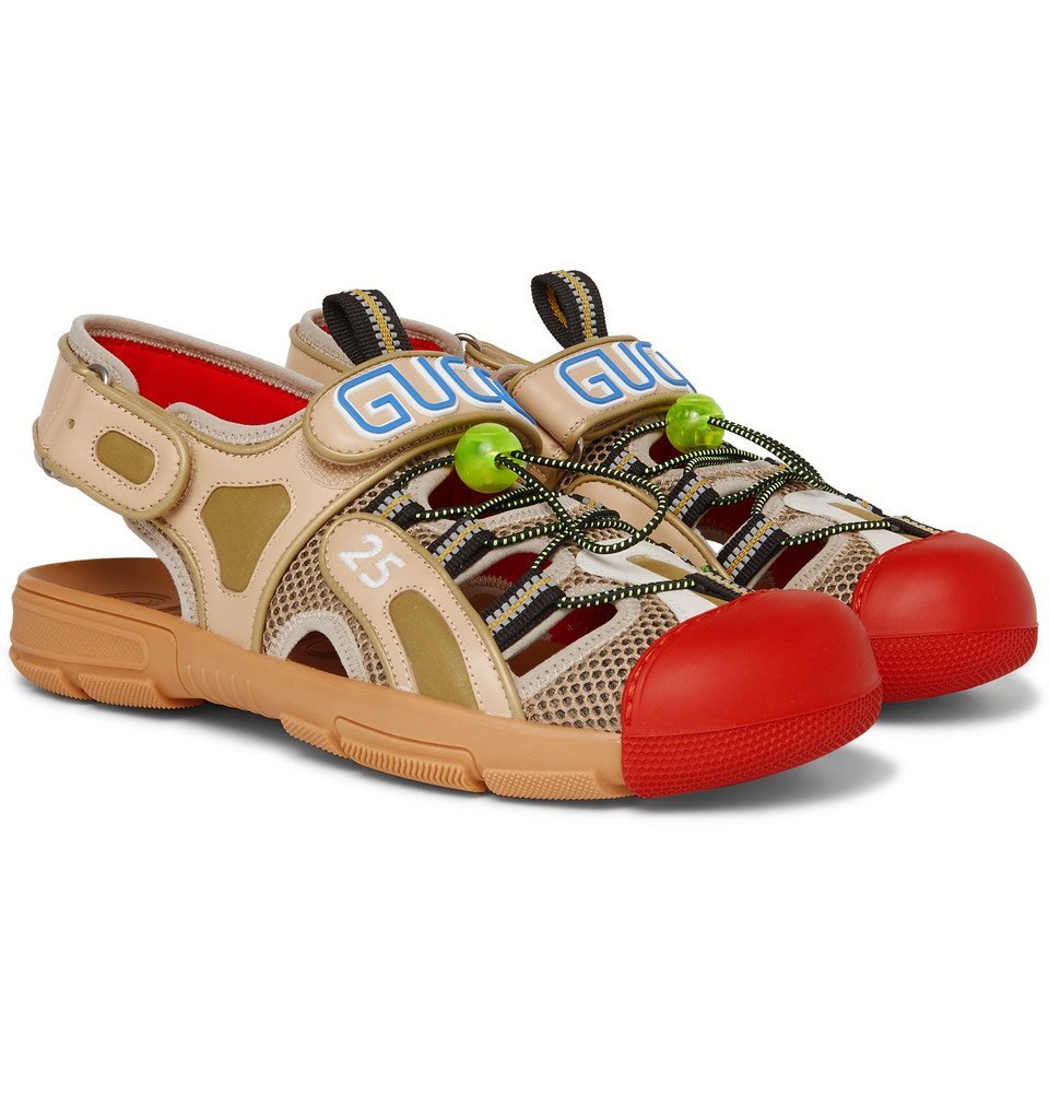 verkoper Verfijnen Controversieel Gucci - Tinsel Logo-Detailed Rubber, Leather And Mesh Sandals - Red Gucci