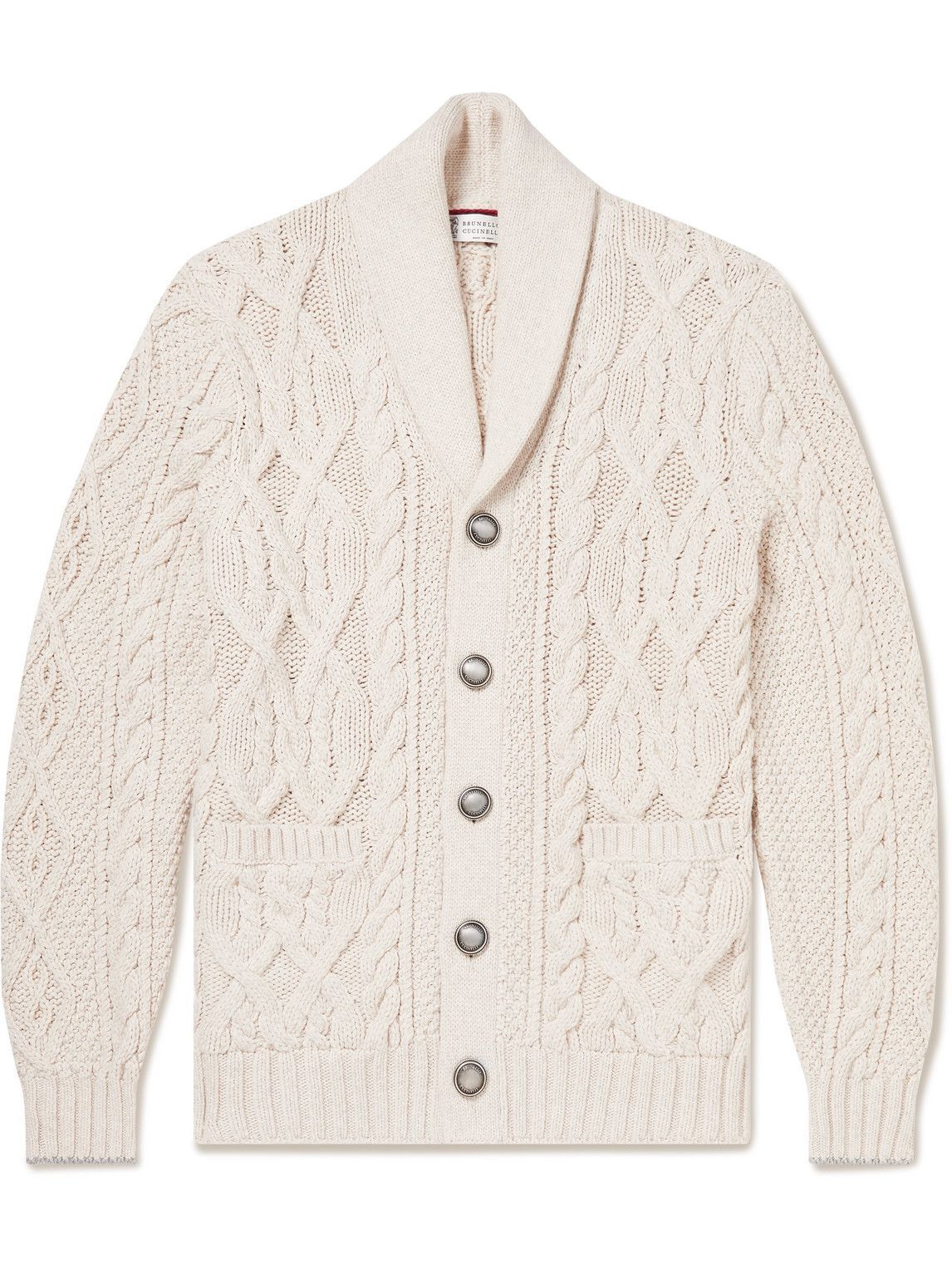 Brunello Cucinelli - Shawl-Collar Cable-Knit Cotton-Blend Cardigan ...