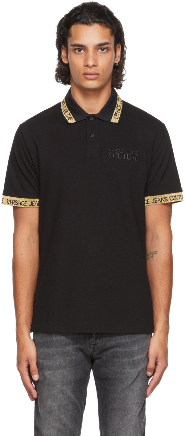 Versace Jeans Couture Black & Gold Logo Collar Polo Versace