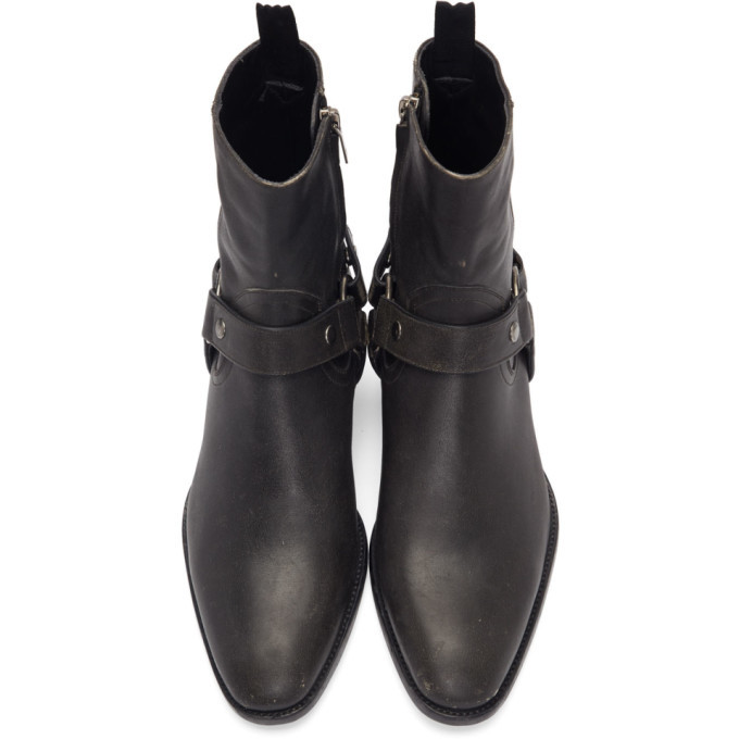 Saint Laurent Grey Stone-Washed Wyatt Harness Boots Saint Laurent