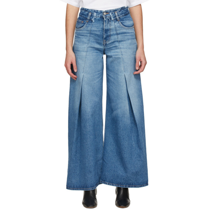 MM6 Maison Margiela Blue Pintuck Flared Jeans MM6 Maison Margiela