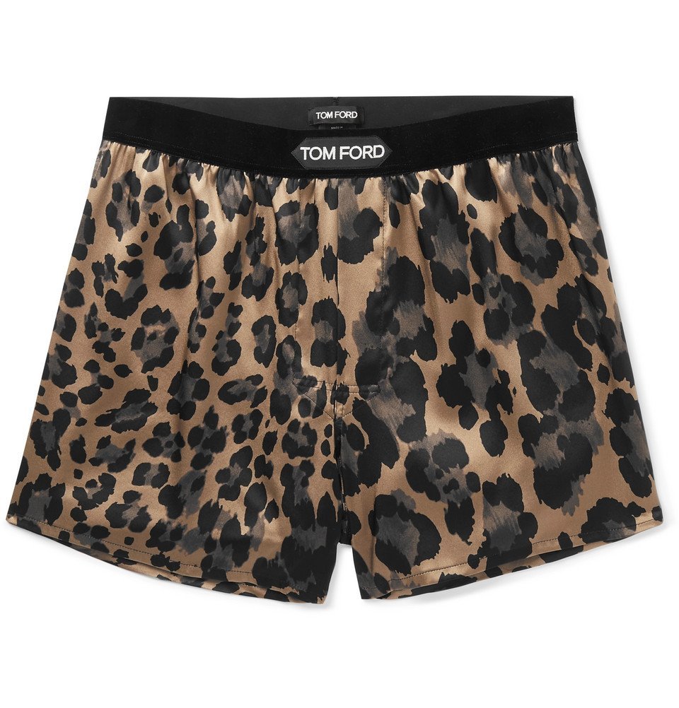TOM FORD - Velvet-Trimmed Leopard-Print Stretch-Silk Boxer Shorts ...