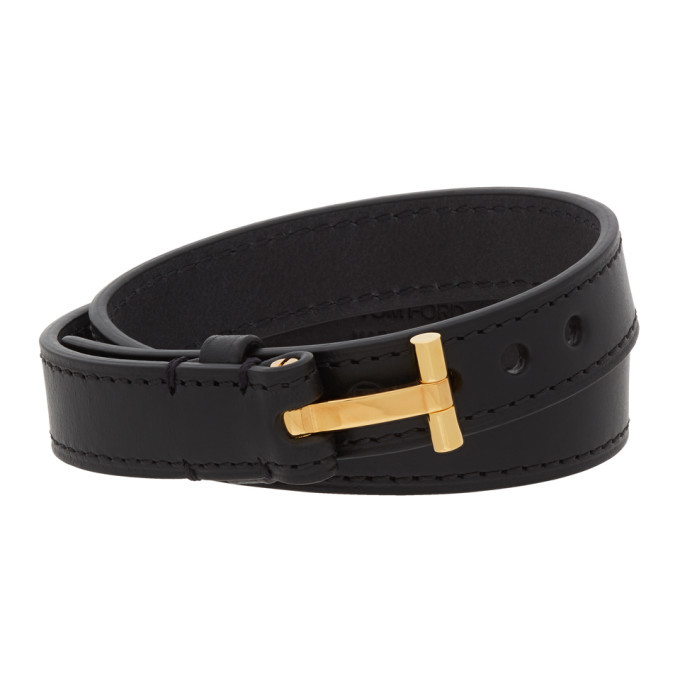 Tom Ford Black Leather T-Lock Wrap Bracelet TOM FORD