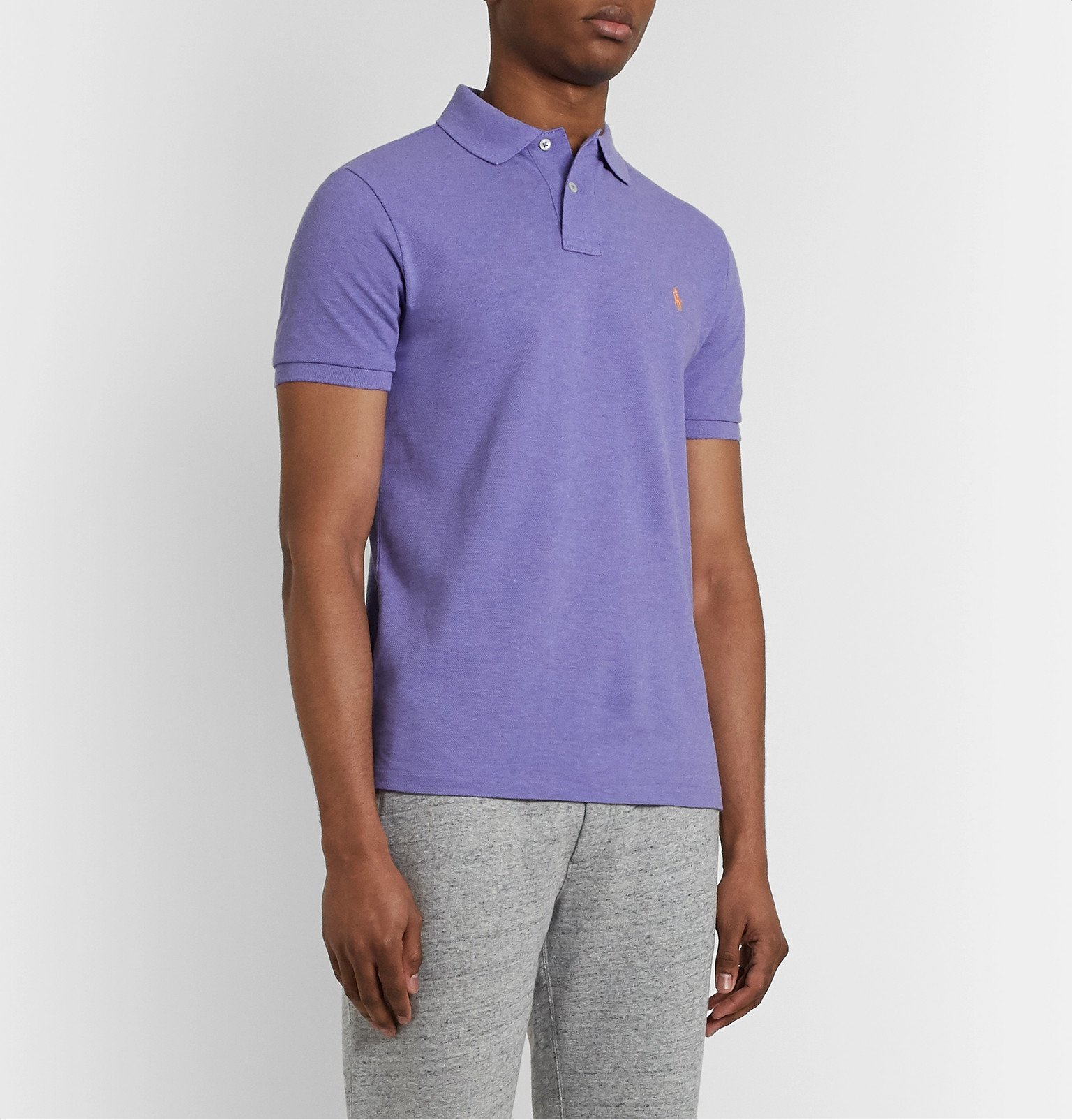 Polo Ralph Lauren - Slim-Fit Mélange Stretch Cotton-Piqué Polo Shirt -  Purple Polo Ralph Lauren