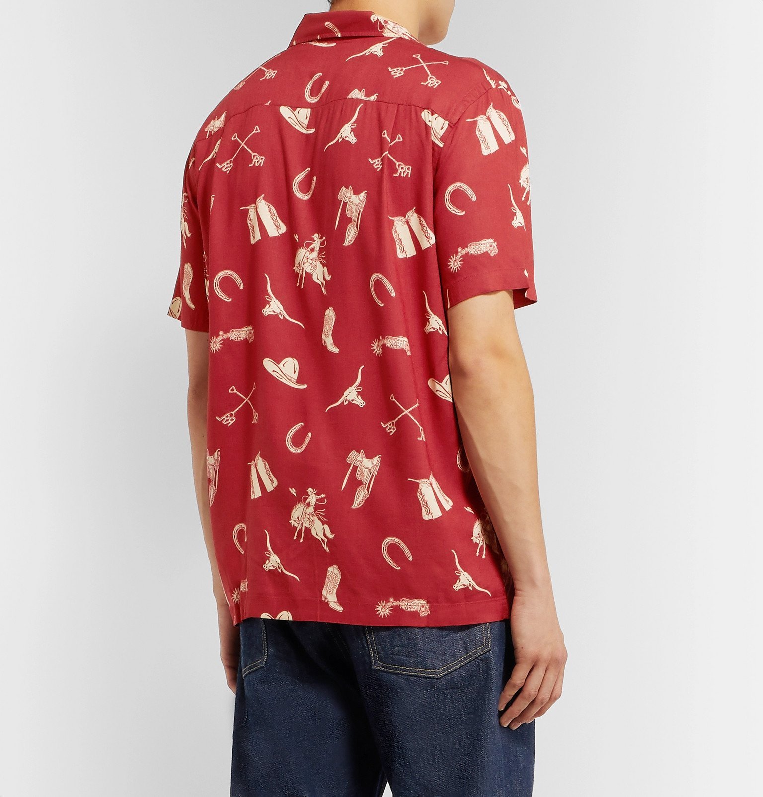 RRL - Camp-Collar Printed Woven Shirt - Red RRL