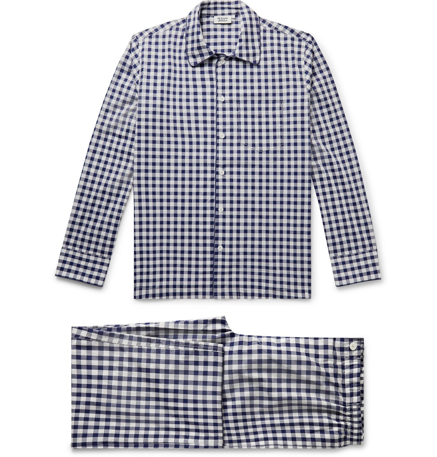 Sleepy Jones Henry Piped Gingham CottonPoplin Pyjama Set Blue