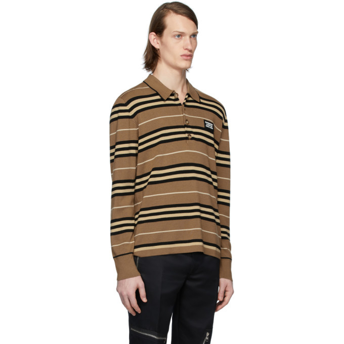 Burberry Brown Icon Stripe Long Sleeve Polo Burberry