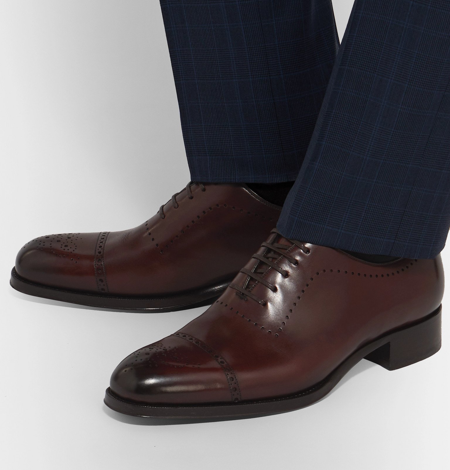 TOM FORD - Edgar Whole-Cut Polished-Leather Brogues - Brown TOM FORD