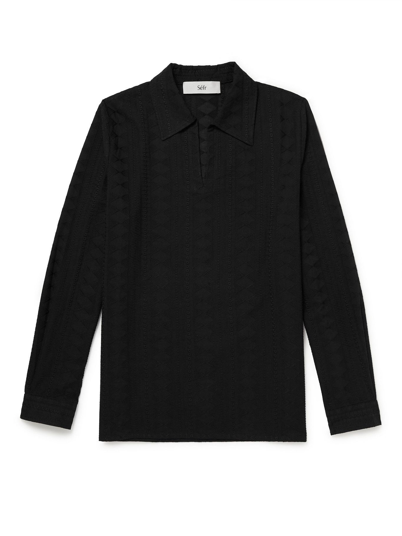 SÉFR - Mate Embroidered Cotton Half-Placket Shirt - Black Séfr