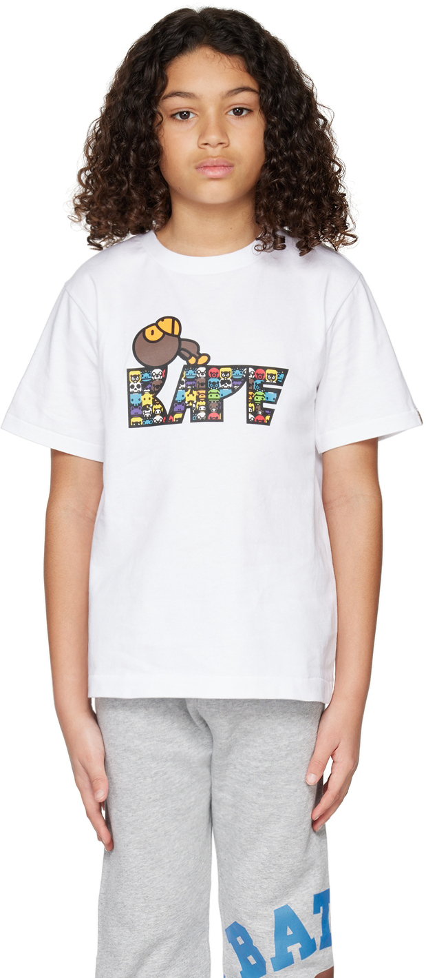 BAPE Kids White Baby Milo Safari Block T-Shirt A Bathing Ape