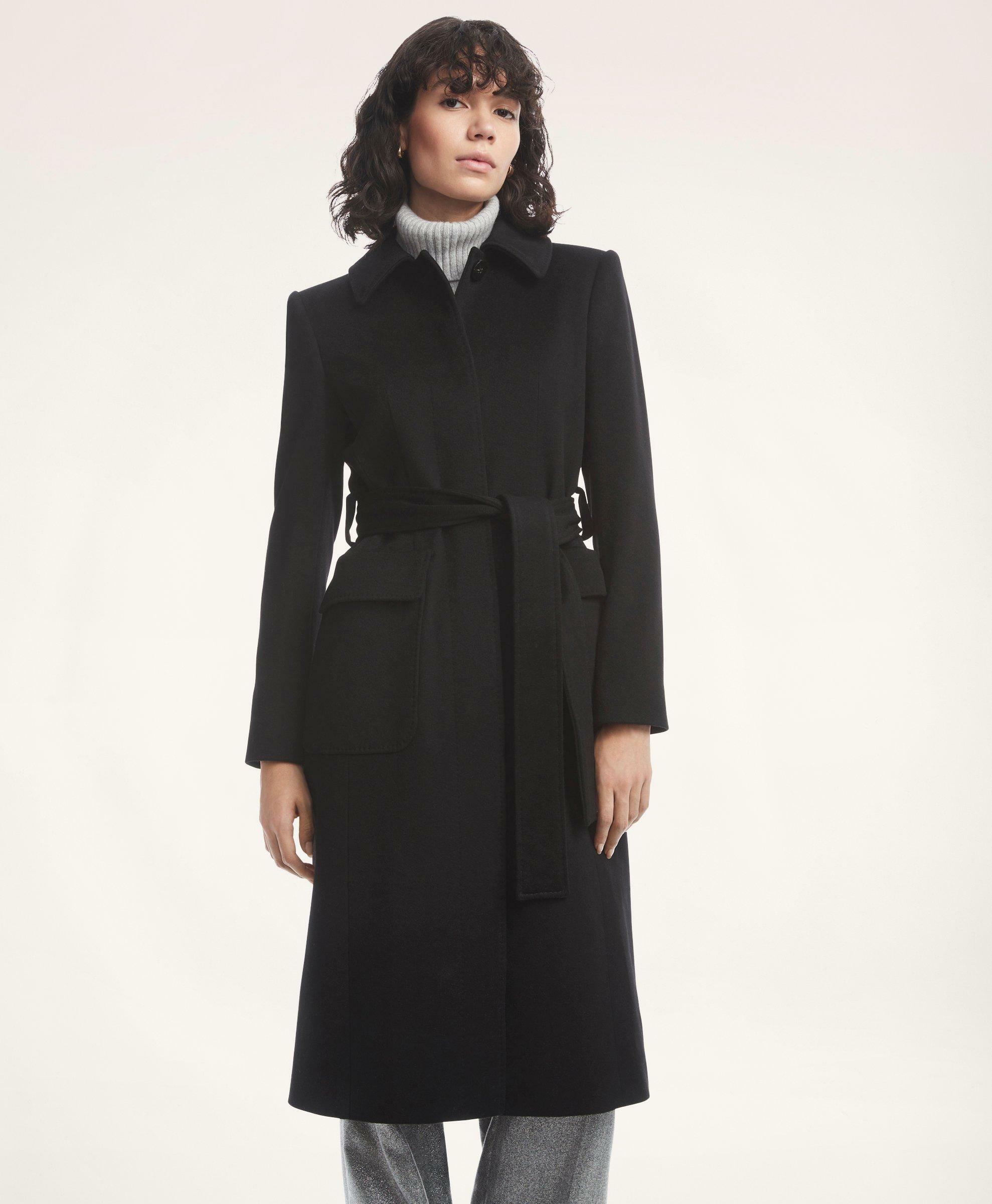 Brooks Brothers Women's Brushed Wool Twill Wrap Coat | Black