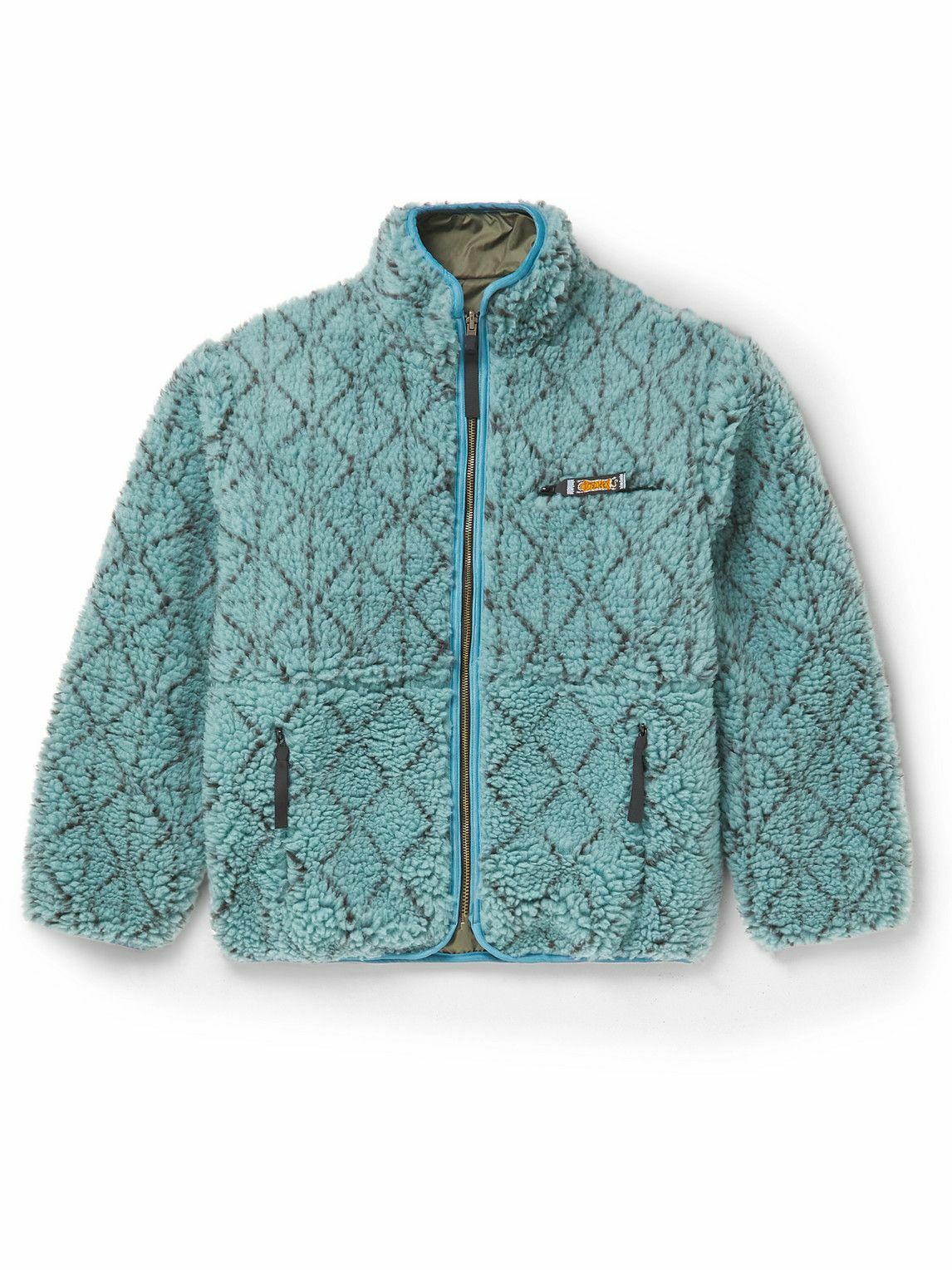 Photo: KAPITAL - Sashiko Boa Reversible Printed Fleece and Shell Jacket - Blue