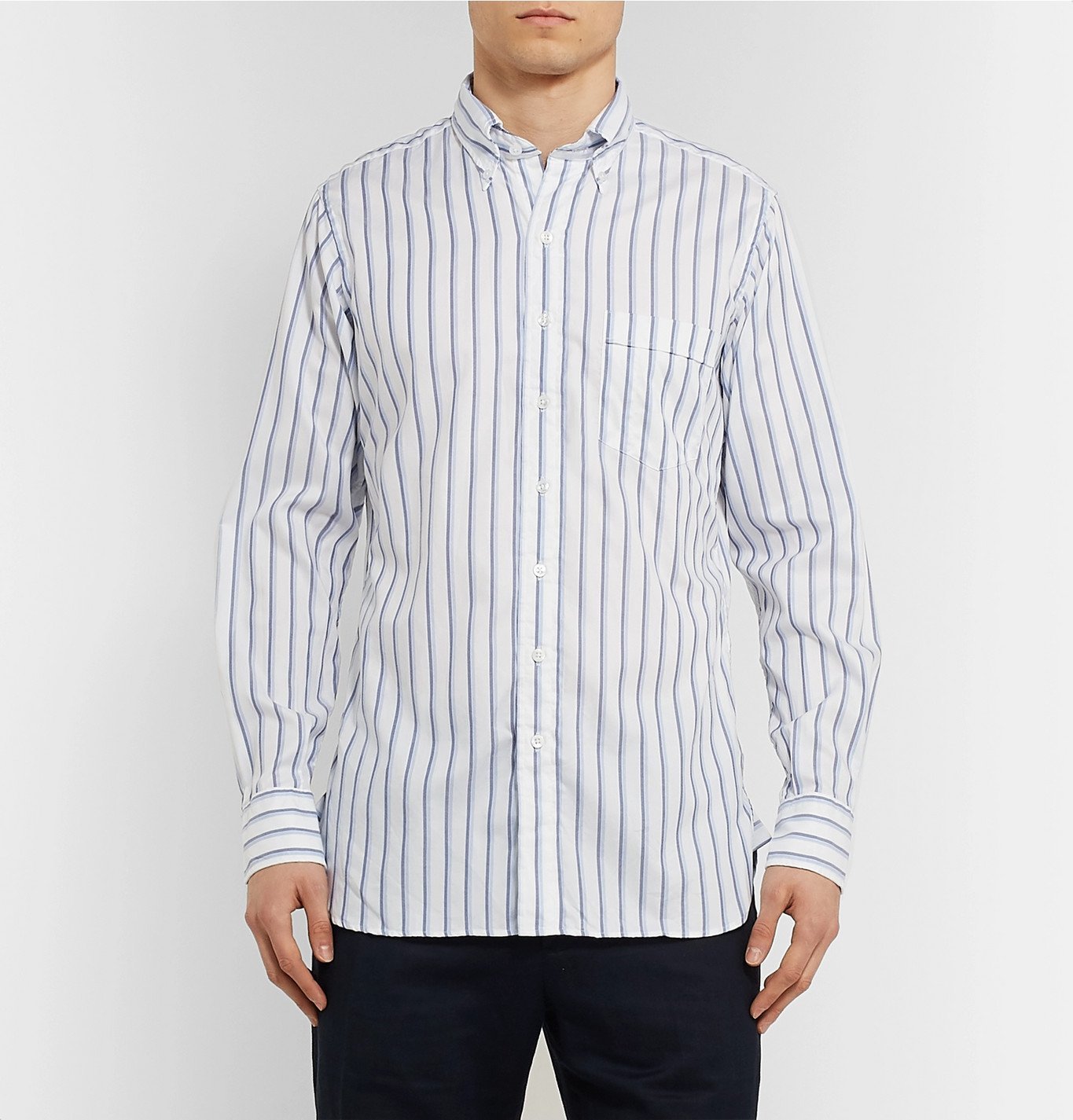 Drake's - Button-Down Collar Striped Cotton Oxford Shirt - Blue Drake's