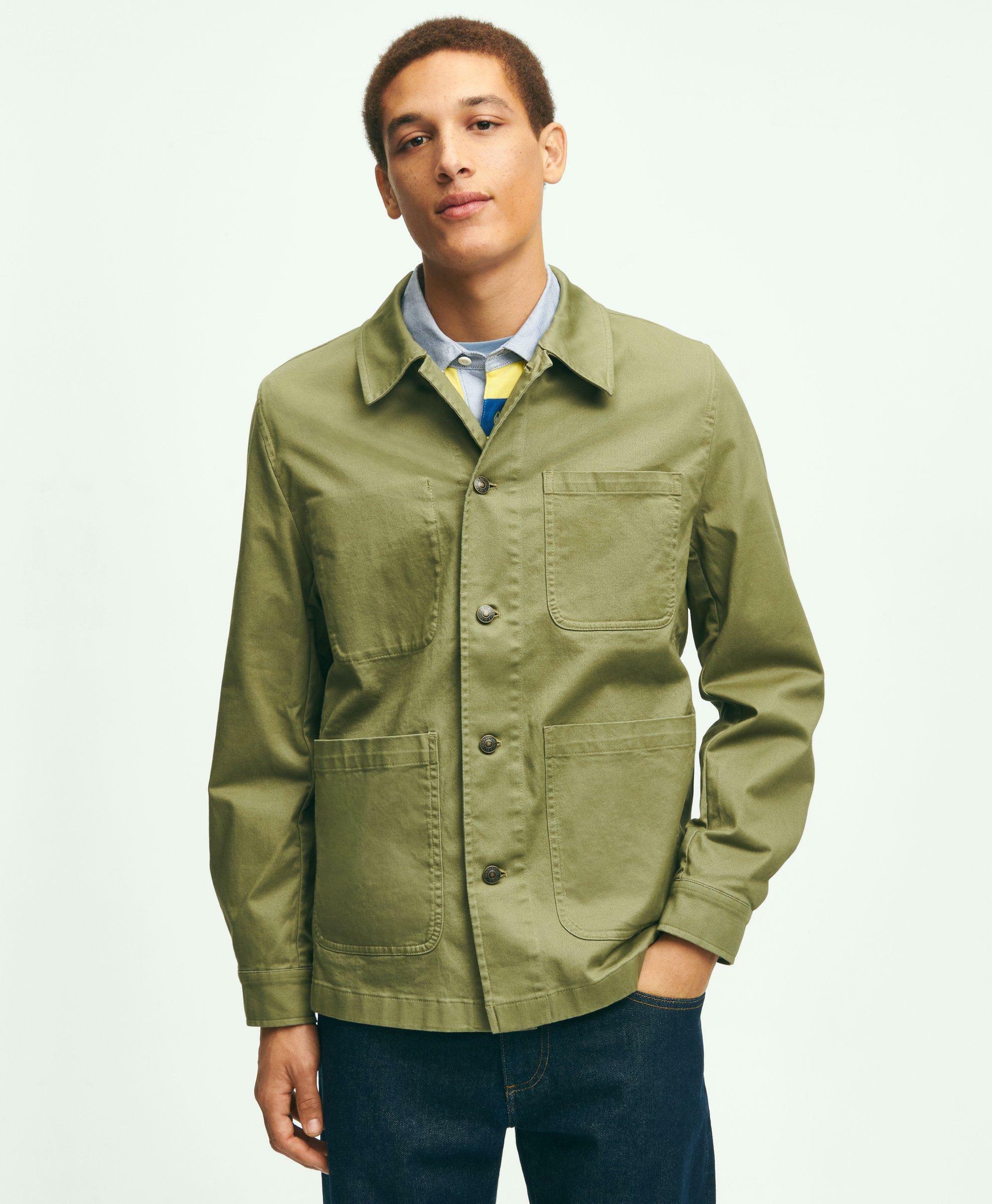 Brooks Brothers Men's Stretch Cotton Twill Chore Jacket | Olive Brooks ...