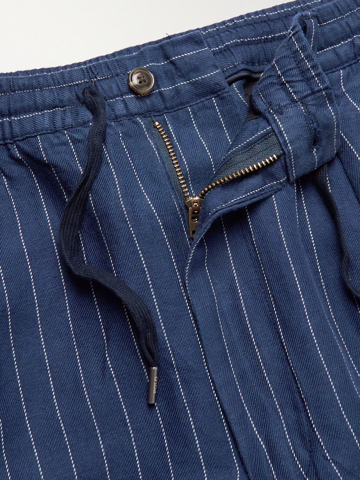 Polo Ralph Lauren - Straight-Leg Pinstriped Linen-Blend Twill Drawstring Trousers - Blue