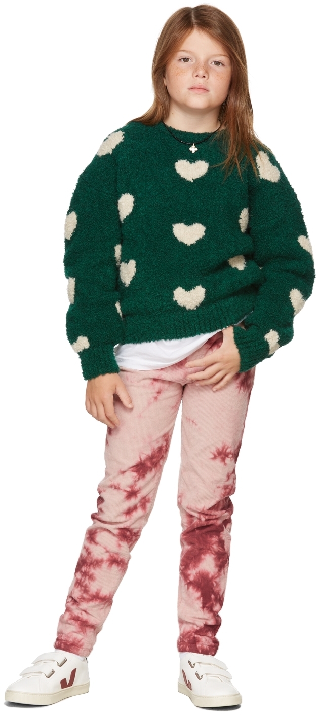 The Campamento Kids Green & Off-White Hearts Sweater