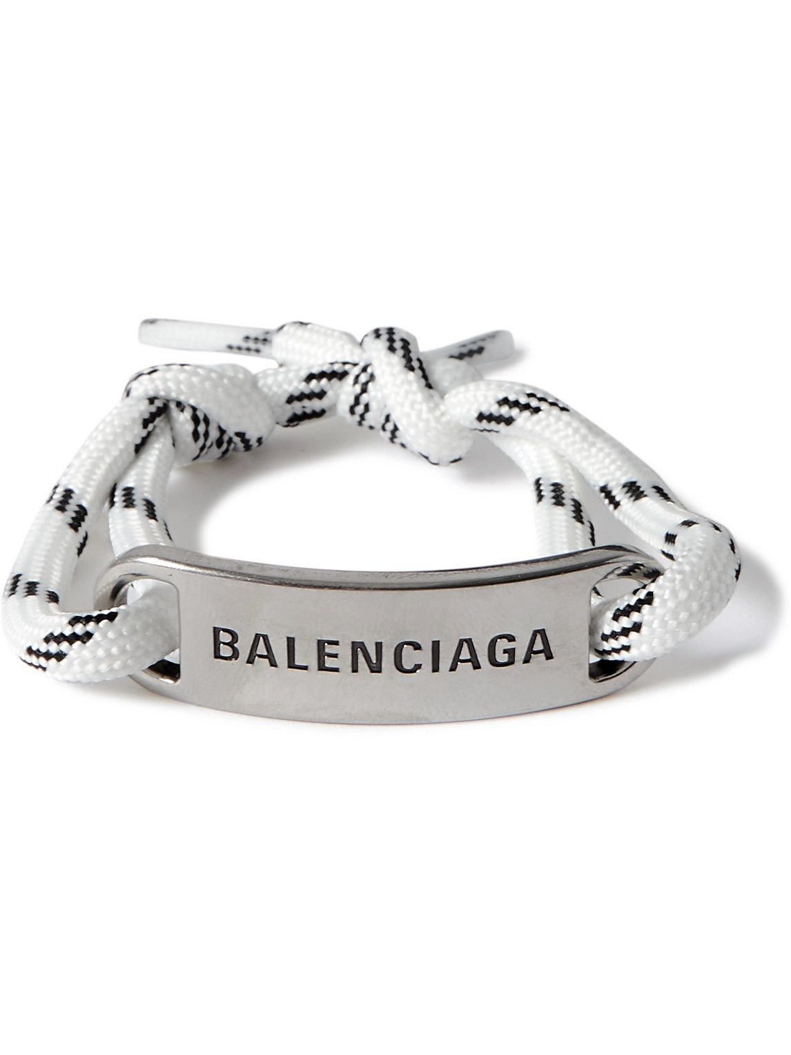 Balenciaga - Logo-Engraved Silver-Tone and Cord Bracelet Balenciaga