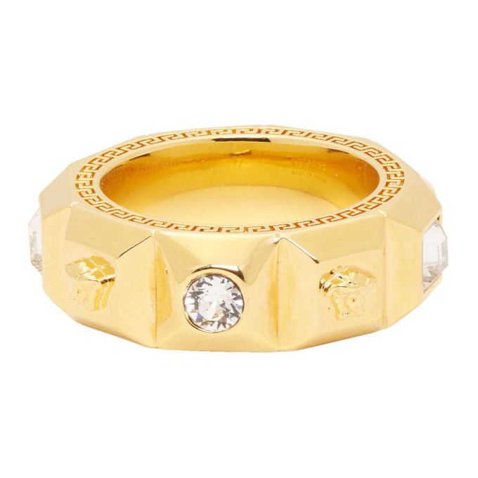 Versace Gold Crystal Palazzo Medusa Band Ring Versace