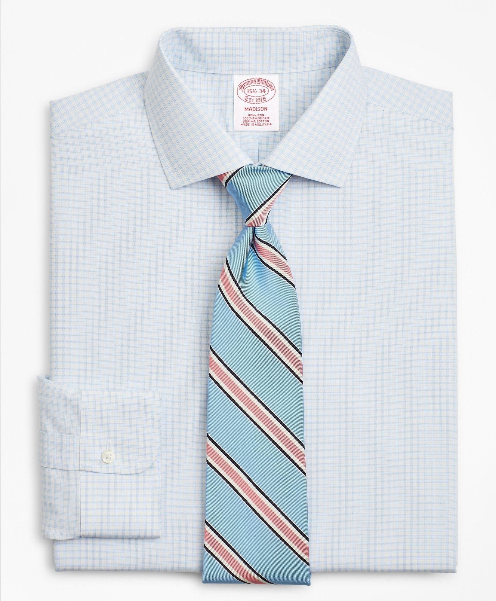 Brooks Brothers Men's Madison Relaxed-Fit Dress Shirt, Non-Iron Triple-Windowpane | Blue