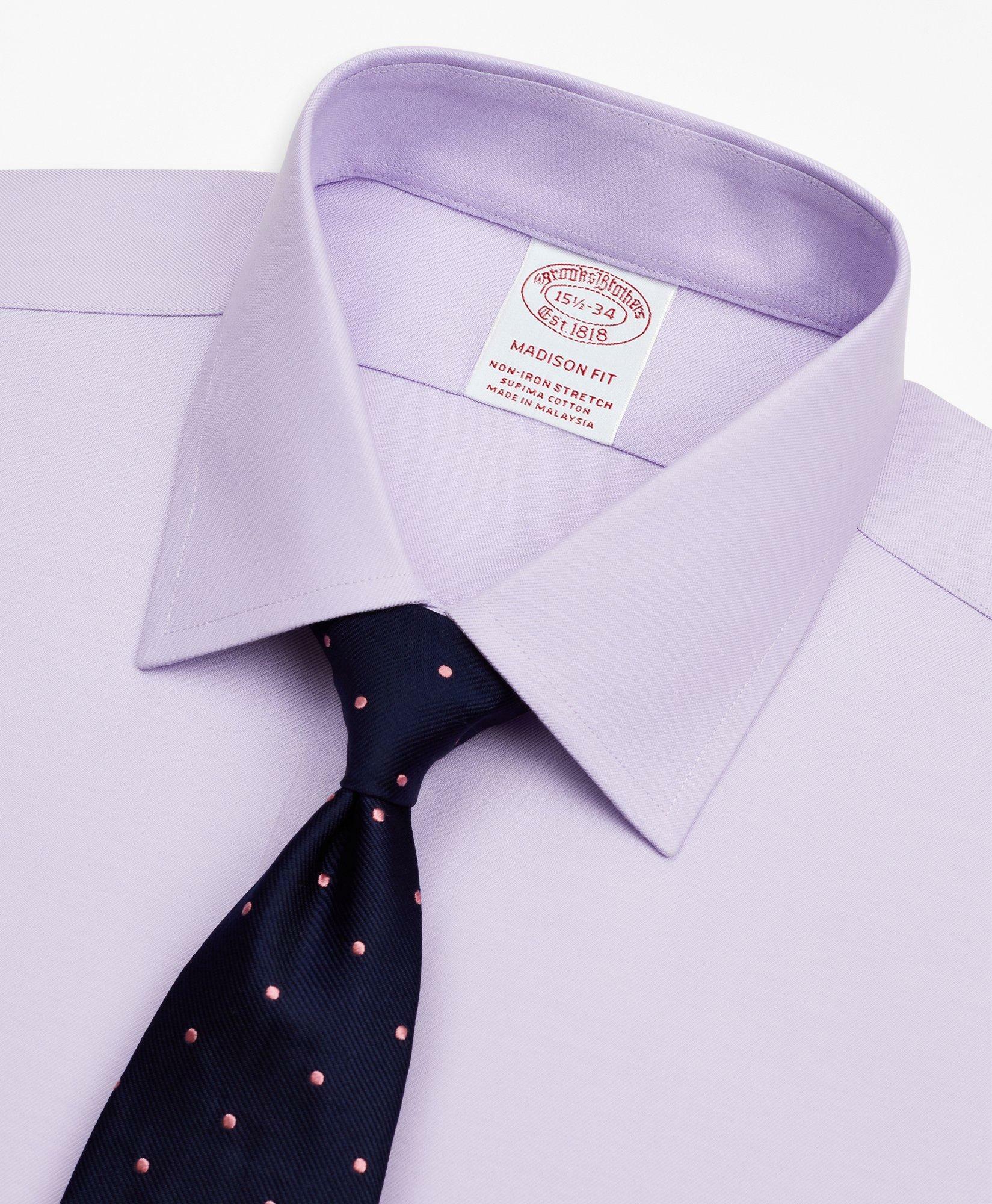 Brooks Brothers Men's Stretch Madison Relaxed-Fit Dress Shirt, Non-Iron Twill Ainsley Collar | Lavender