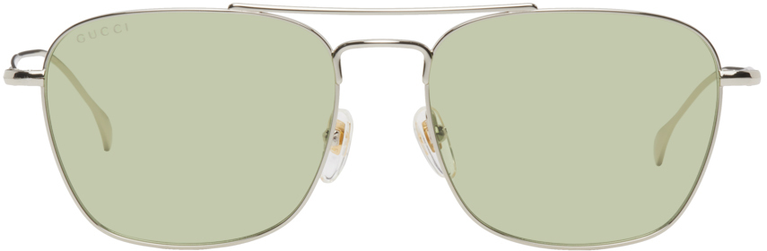 gucci silver tone aviator sunglasses