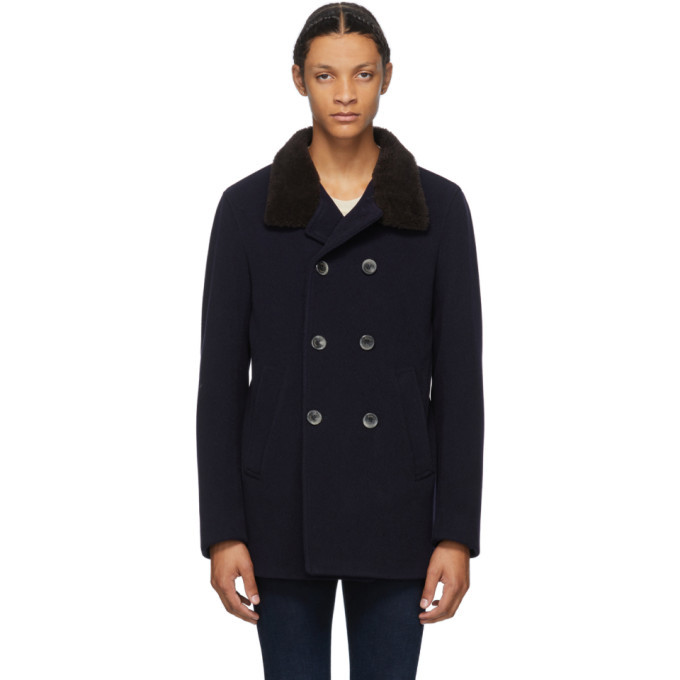 Herno Navy Herringbone Peacoat Herno