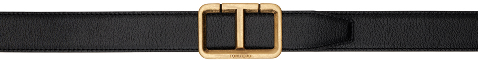 TOM FORD Black 'Scored T' Belt TOM FORD