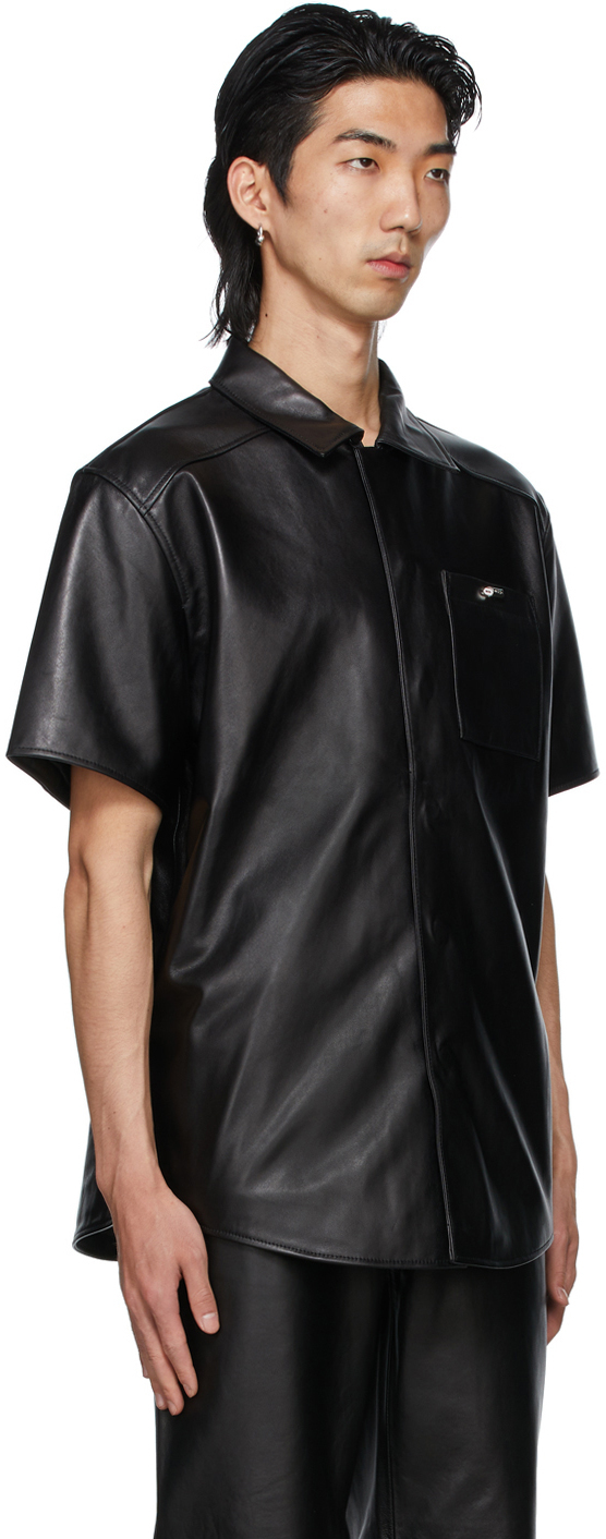 032c Black Leather Short Sleeve Shirt