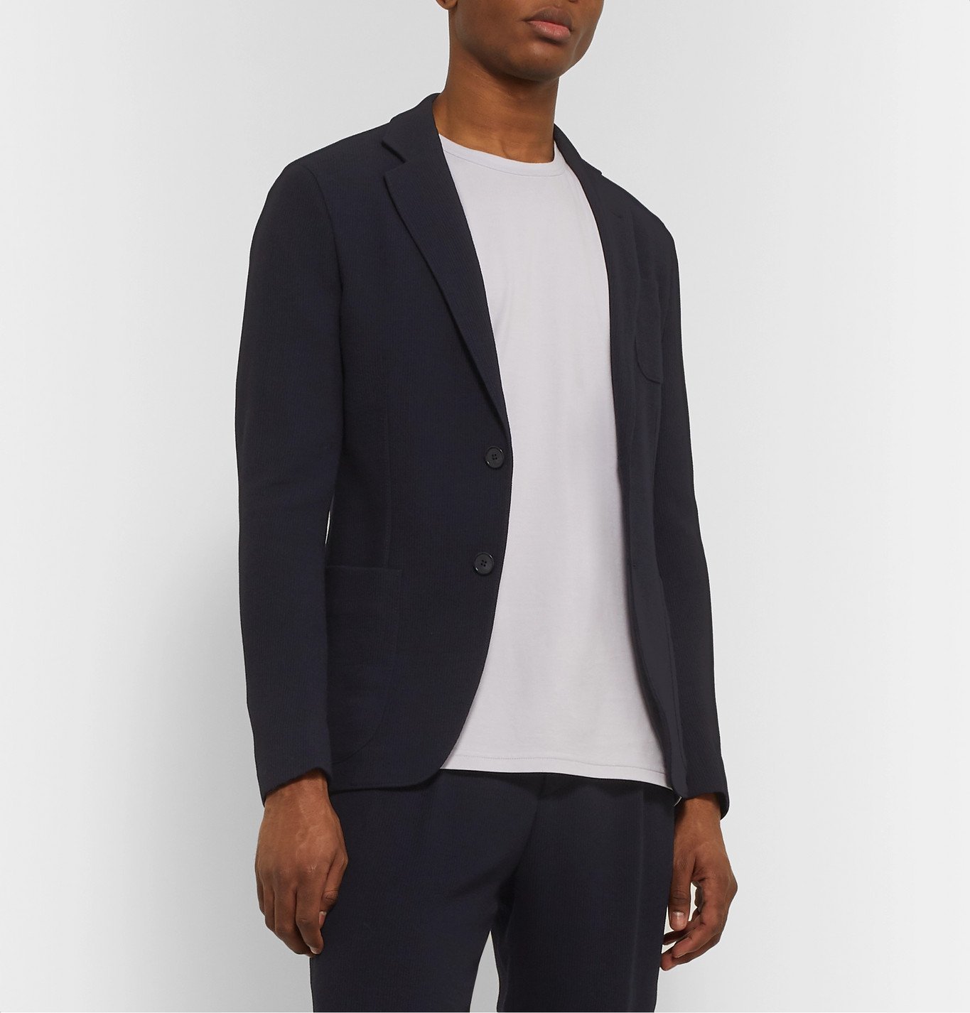 Giorgio Armani - Navy Slim-Fit Virgin Wool-Blend Seersucker Suit Jacket -  Blue Giorgio Armani