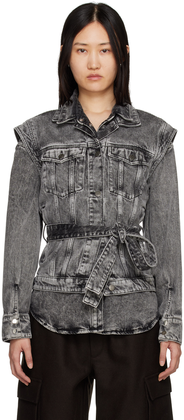 BOSS Gray Belted Denim Vest BOSS