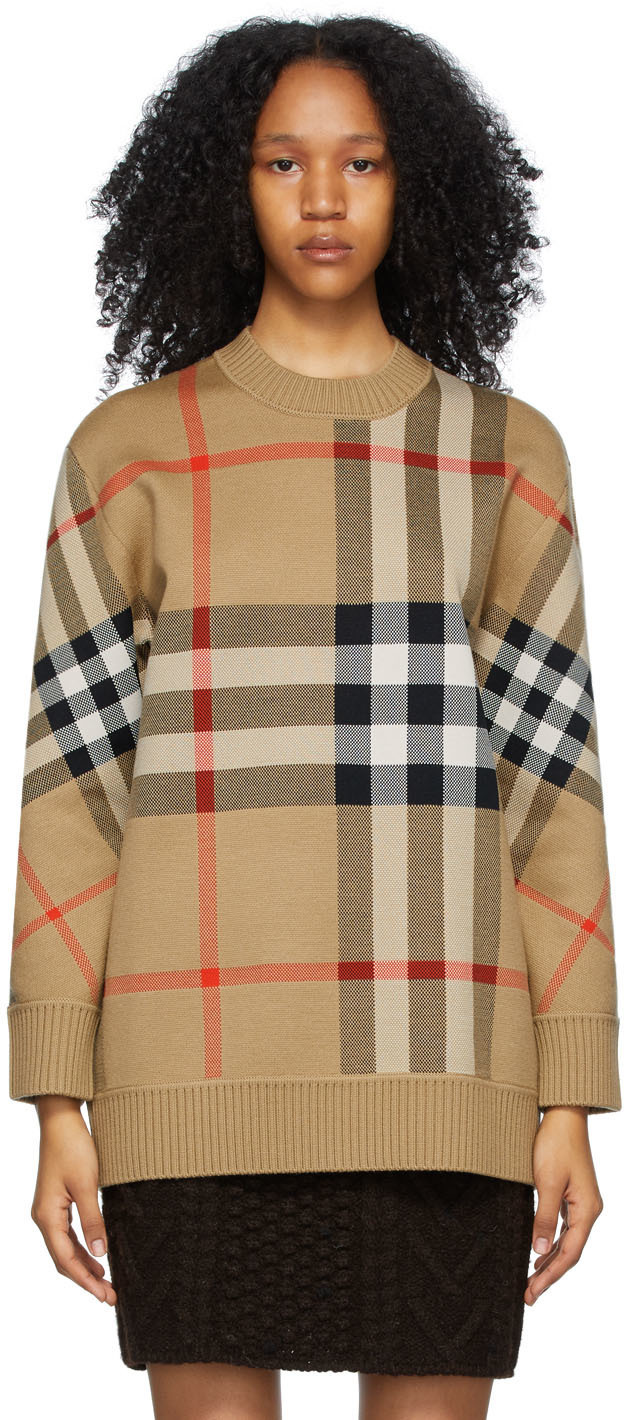 Burberry Beige Merino Jacquard Check Sweater Burberry