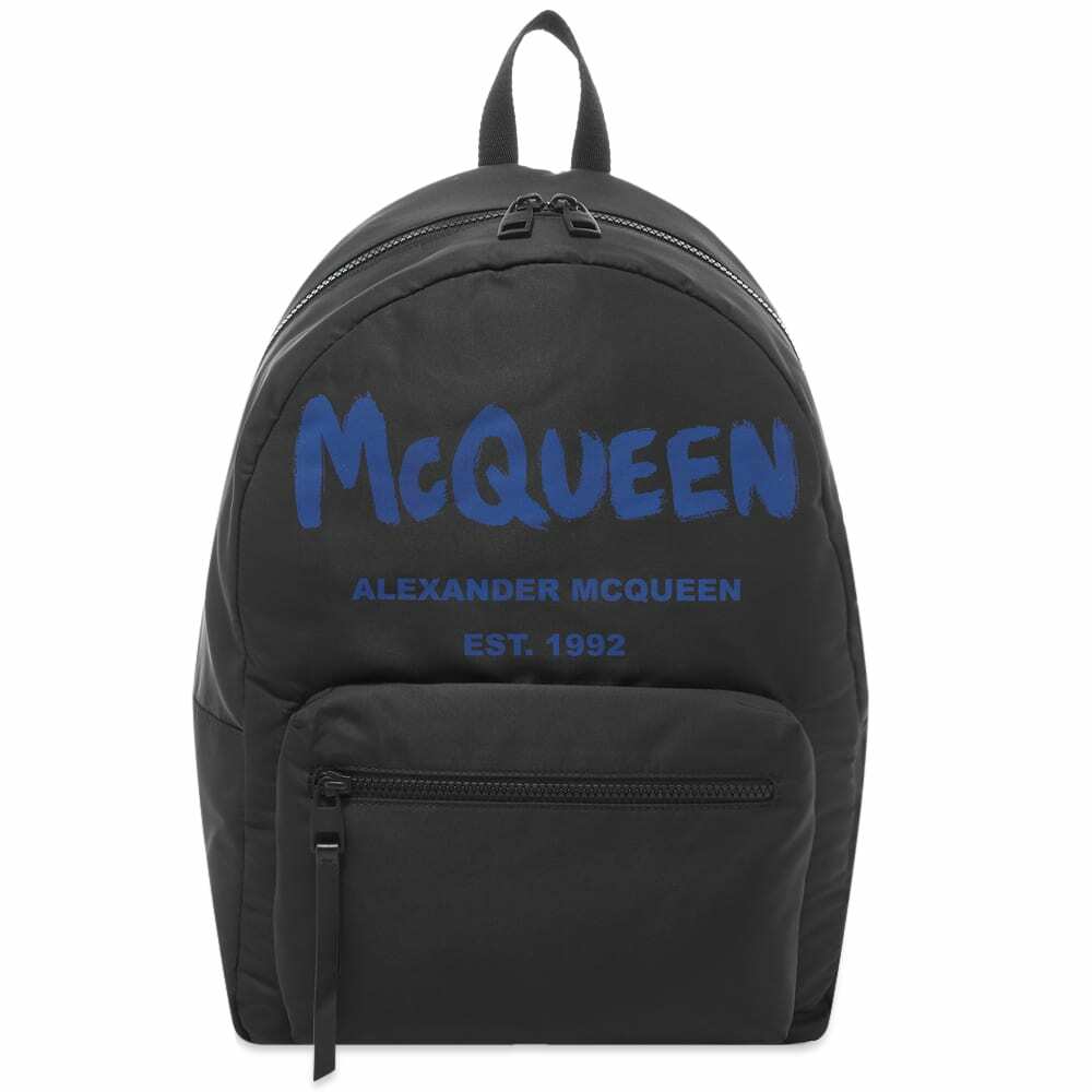Alexander McQueen Men's Graffitti Logo Backpack in Black/Ultramarine