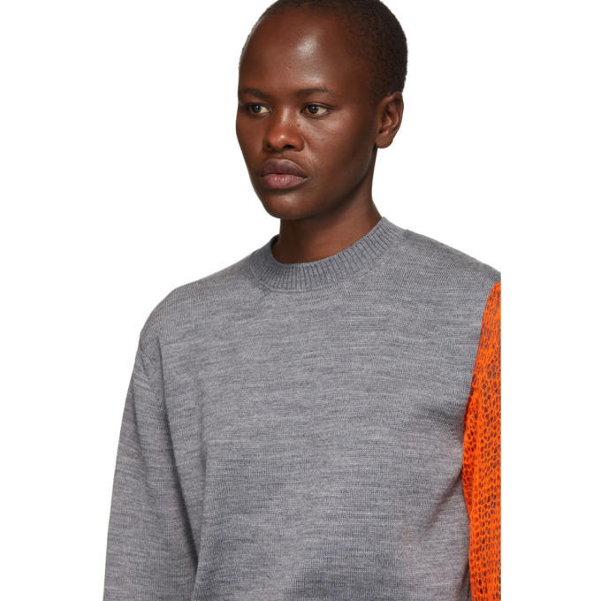 Facetasm Grey Contrast Sleeve Sweater 