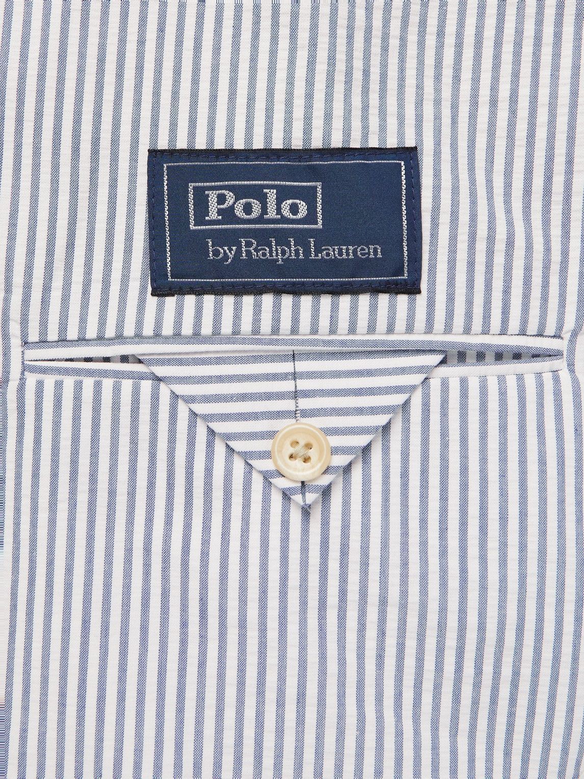 Polo Ralph Lauren - Double-Breasted Striped Cotton-Seersucker Blazer - Blue