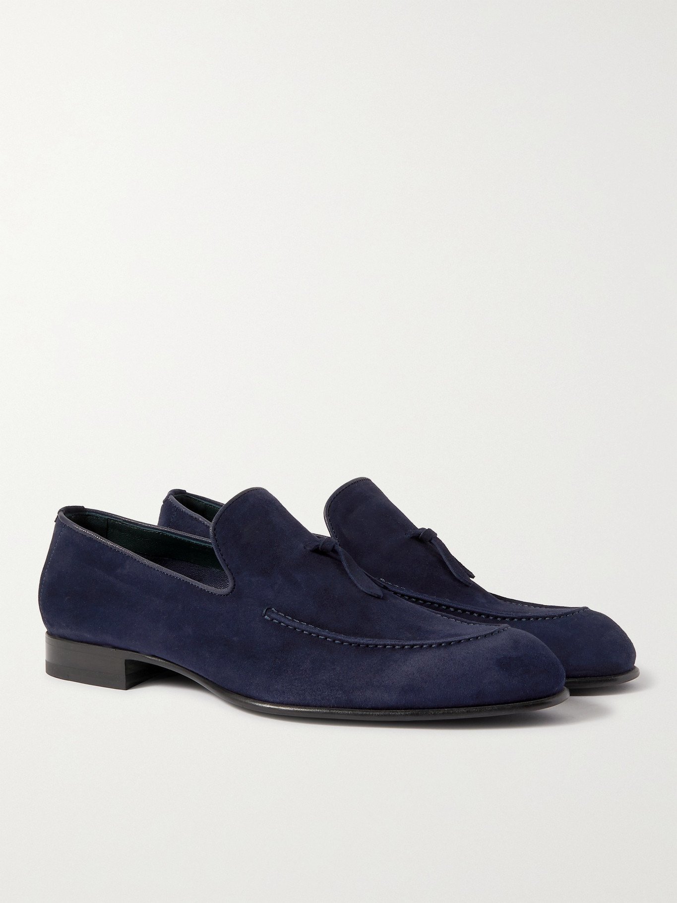 BRIONI - Lukas Leather-Trimmed Suede Tasselled Loafers - Blue Brioni