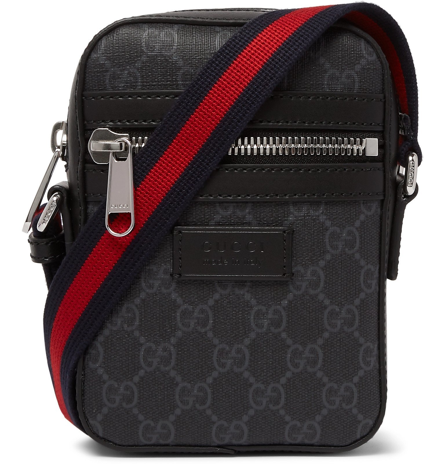 Gucci - Leather-Trimmed Monogrammed Coated-Canvas Messenger Bag - Black ...