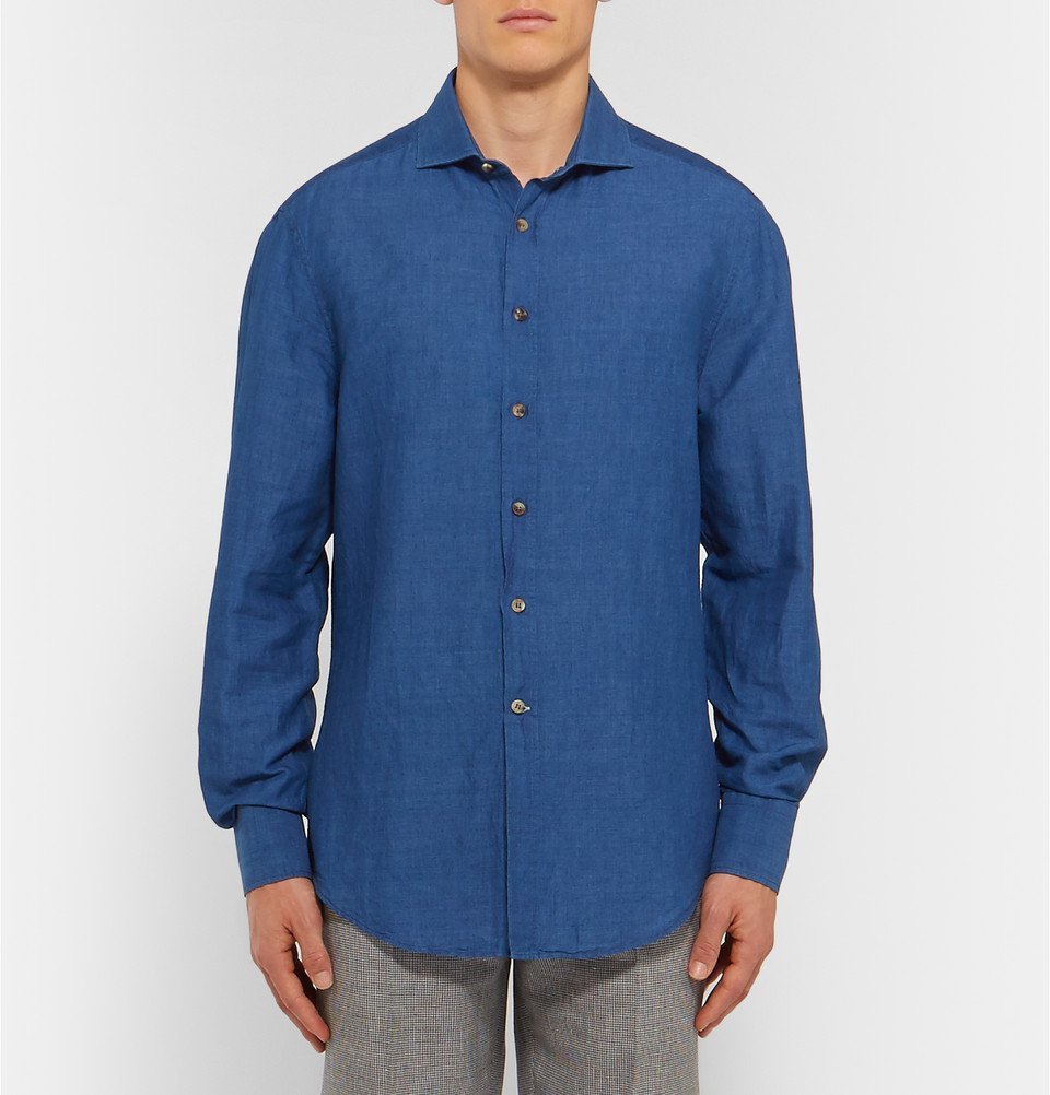Brunello Cucinelli - Linen and Cotton-Blend Shirt - Men - Blue Brunello ...