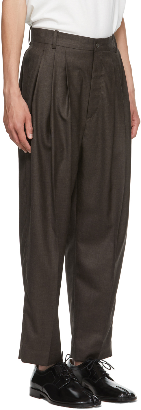 Hed Mayner Brown 4 Pleat Trousers Hed Mayner