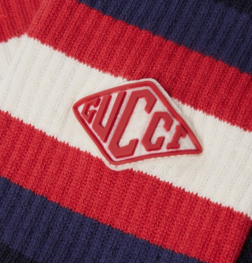 Gucci Appliquéd Striped Stretch CottonBlend Socks Men Navy Gucci