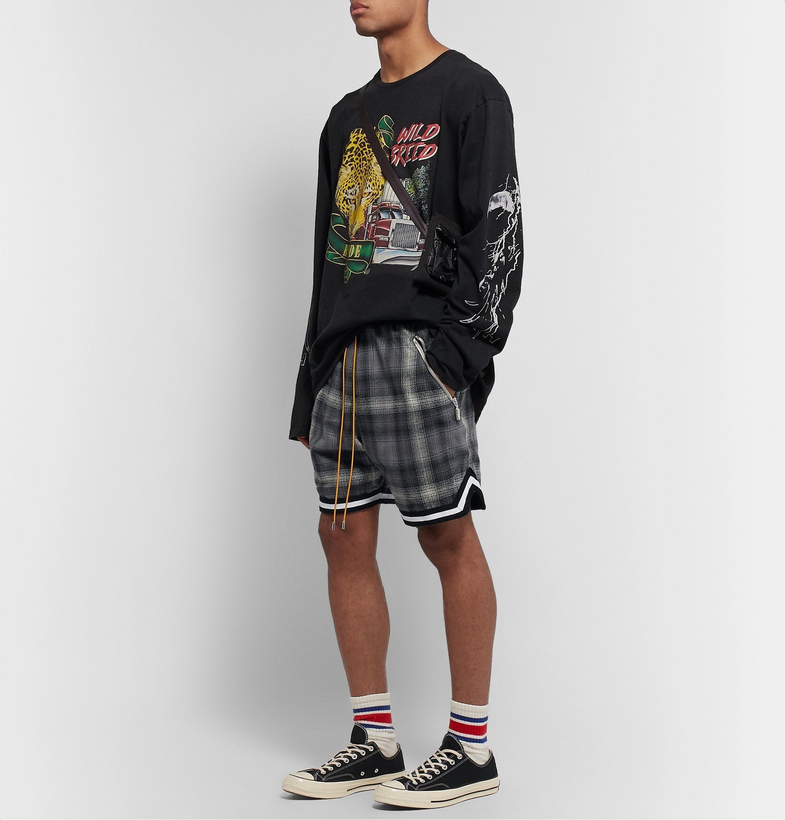 Rhude - Webbing-Trimmed Checked Cotton Drawstring Shorts - Gray Rhude