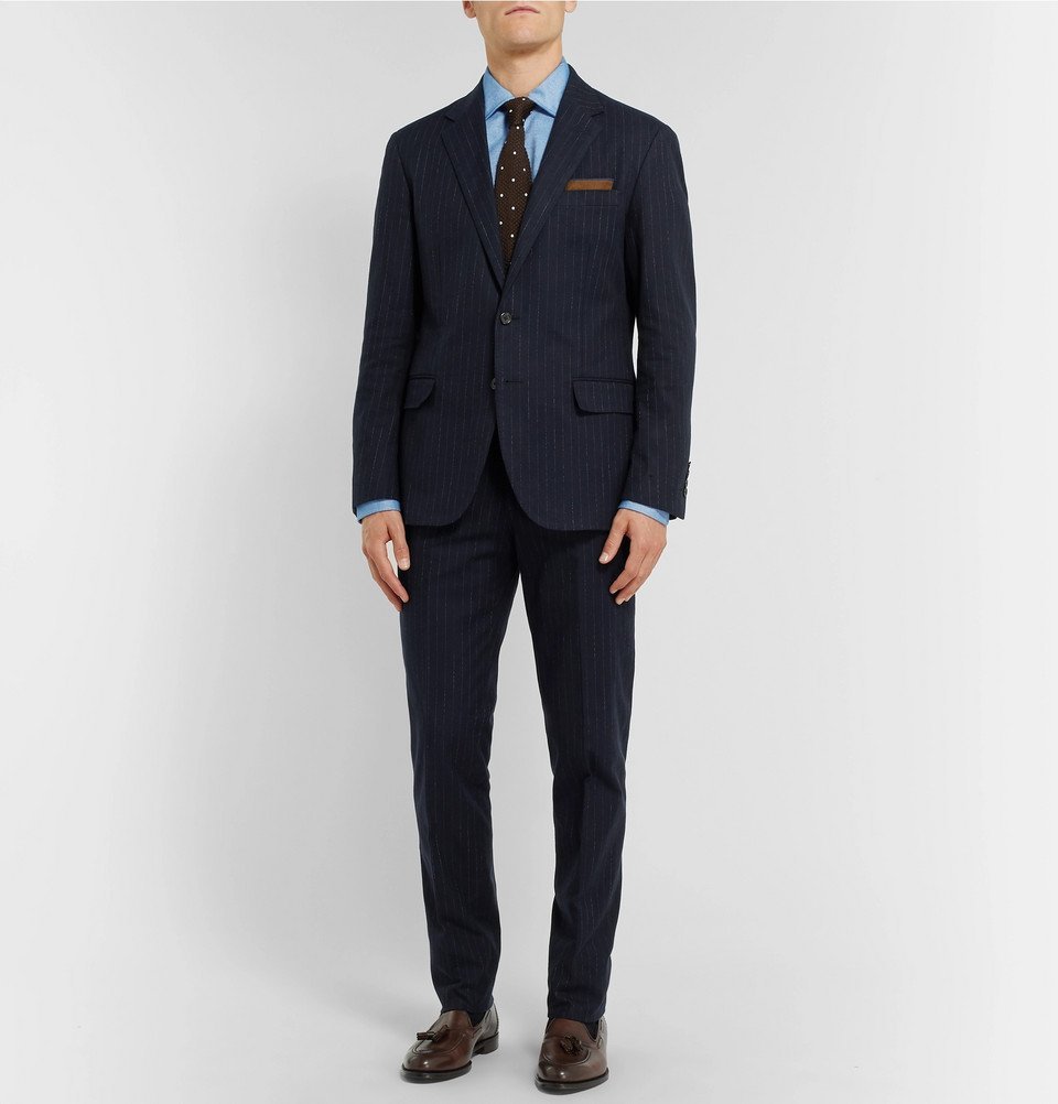 Polo Ralph Lauren - Navy Slim-Fit Pinstriped Stretch Cotton and Wool ...