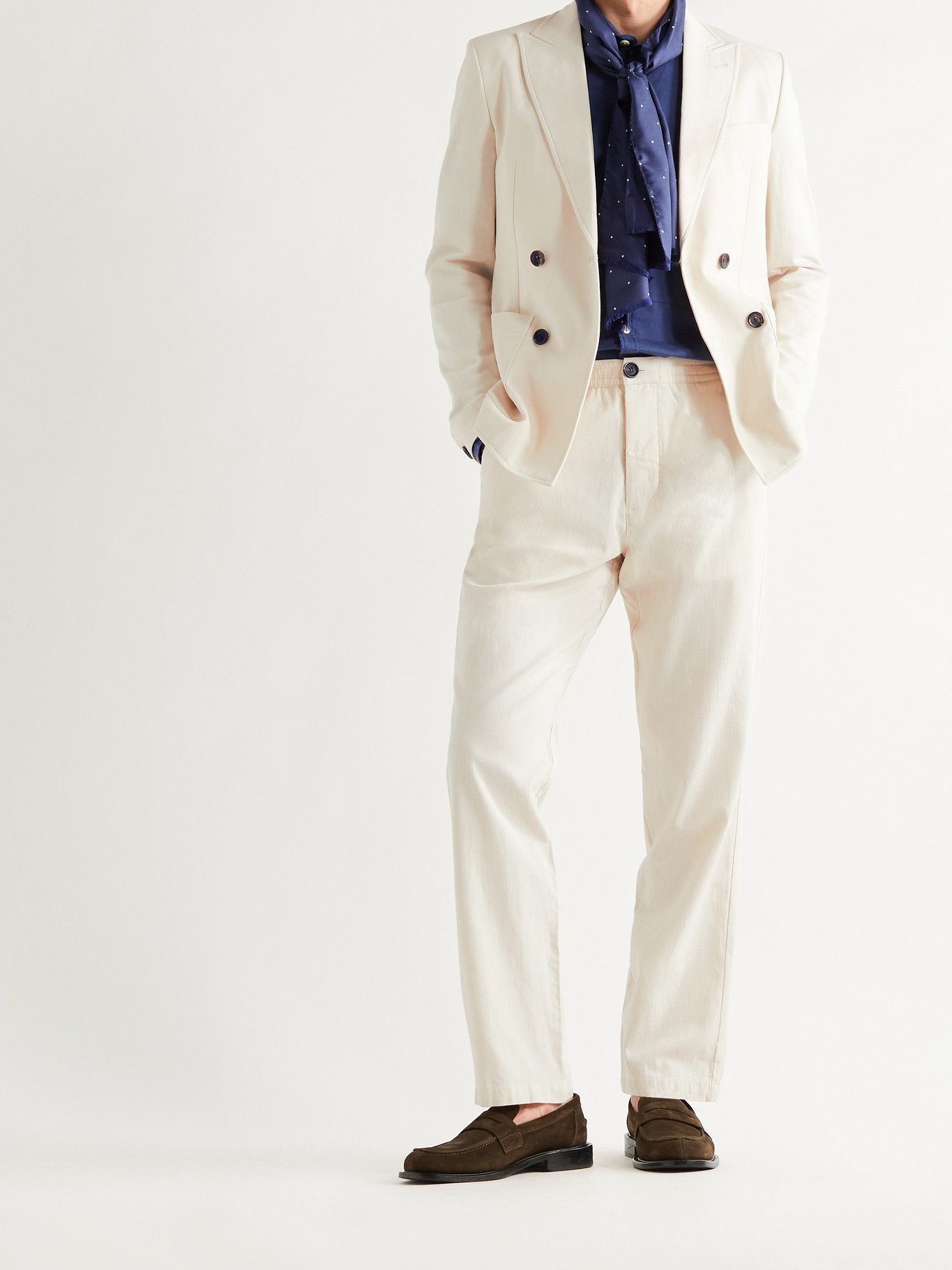 OLIVER SPENCER - Unstructured Double-Breasted Cotton Suit Jacket - Neutrals