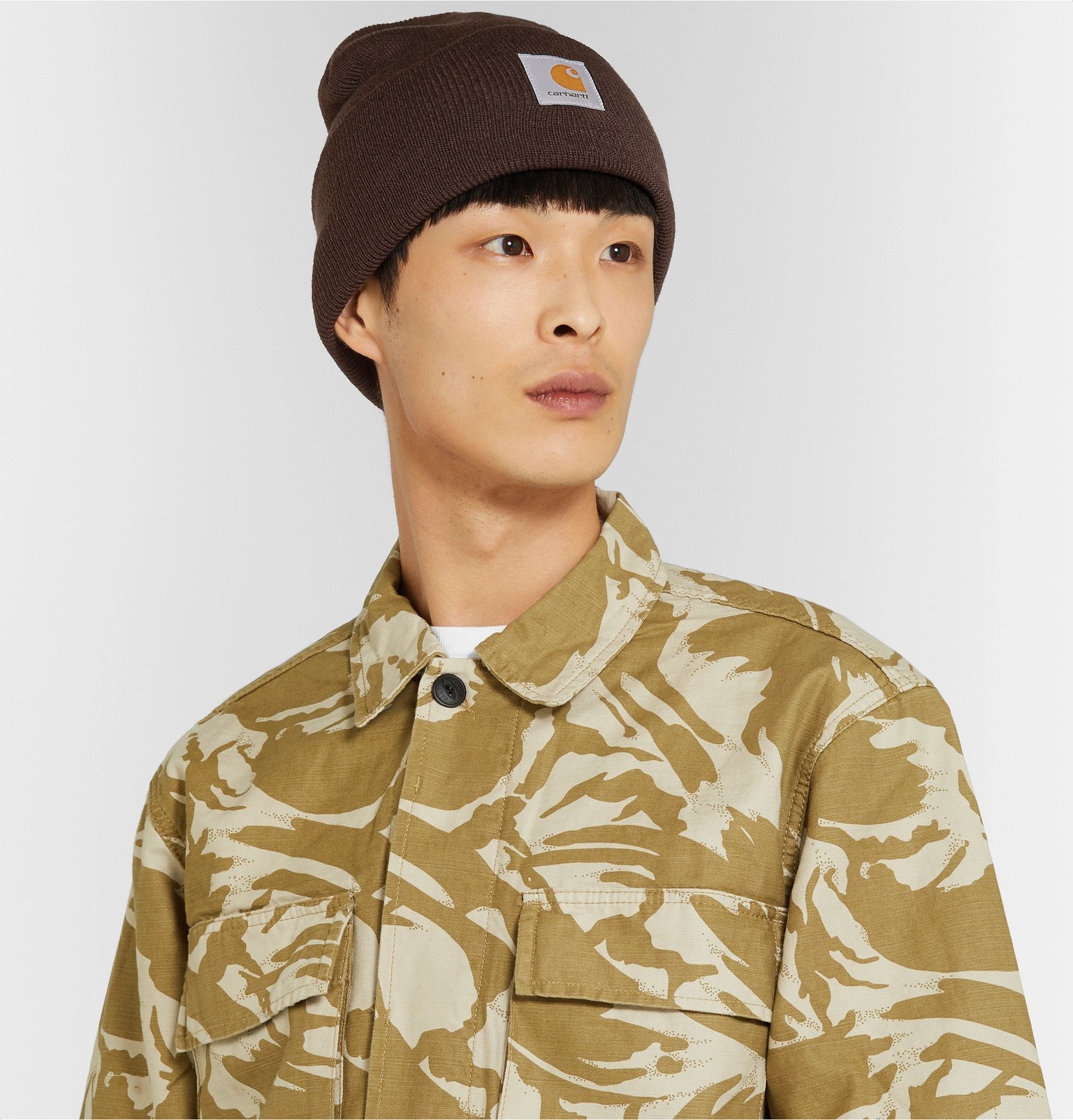 Carhartt WIP - Logo-Appliquéd Ribbed-Knit Beanie - Brown Carhartt WIP